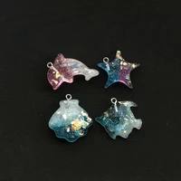 12pcs cuet glitter resin flatback dolphin and shell ocean animal for necklace keychain pendant diy making accessories