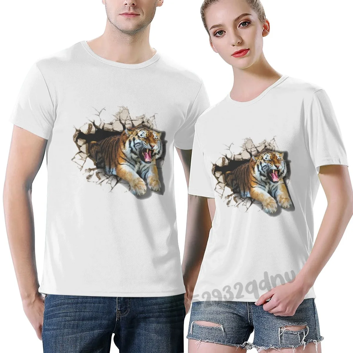 

Футболка с принтом тигра на прыжках, дизайнерская дышащая Весенняя Приталенная футболка с графическим рисунком больше размеров