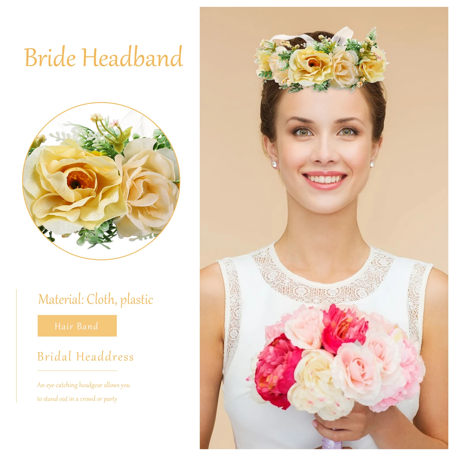 

1Pc Wedding Bride Headdress Wreath Headwear Wedding Dress Hair Accessories