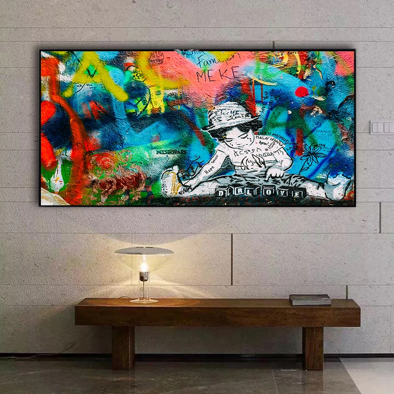 

Graffiti Street Wall Art Little Boy Paintings Print on Canvas Pop Street Art Wall Pictures Posters and Prints Cuadros Home Decor