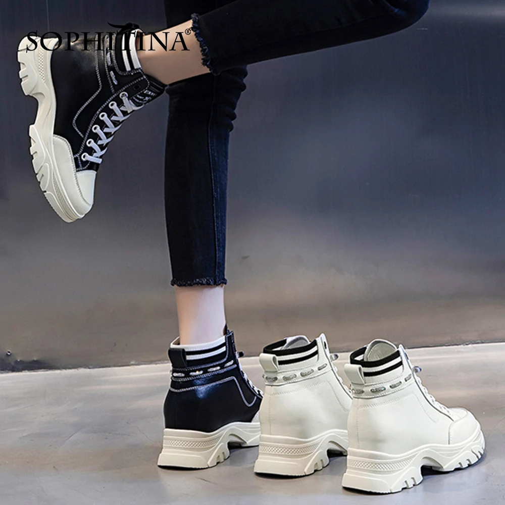 Harga SOPHITINA Sepatu Bot Wanita Platform Sepatu Bot Kasual Olahraga Elastis Sepatu Wanita Buatan Tangan Dengan Ikatan Silang Pencocokan Warna HO534