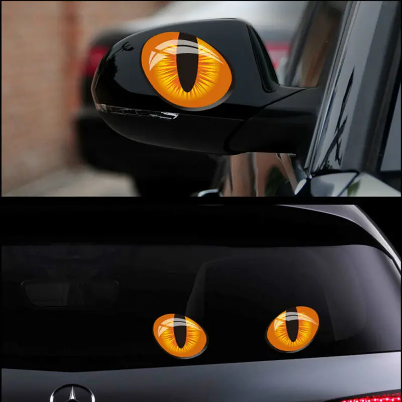 

2pcs 12*10cm Cute Simulation Cat Eyes Car Stickers 3D Vinyl Decal for Rearview Mirror Car Head Engine Cover Windows Car Decal