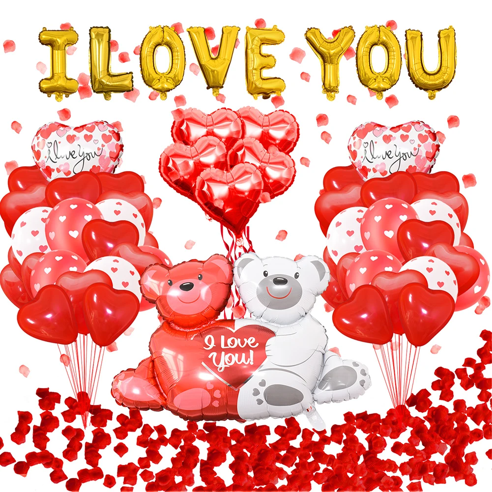 

Balloon Rose Petal Wedding Flower Decoration Love Bear Red Heart Balloon Valentine's Day Wedding Party Decoration