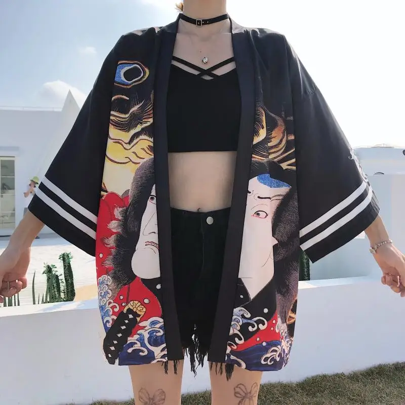 INS Модный черный белый японский Новый 2020 свободный летний пляжный кардиган для