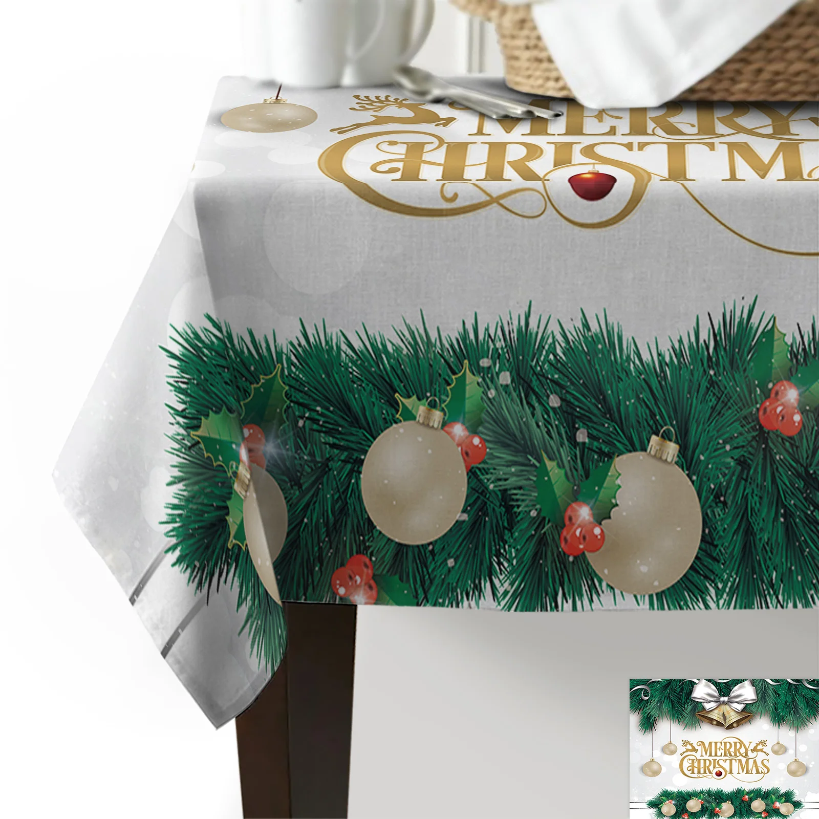 Рождественское украшение водонепроницаемая скатерть с шариками и колокольчиком