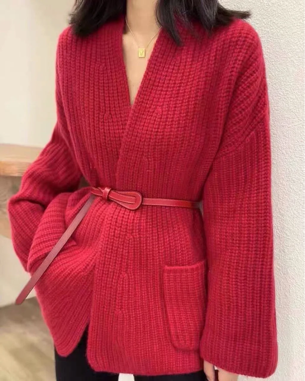 

Новинка Зима 2022, универсальный кардиган, женские свободные однотонные вязаные зимние свитера, Осенний свободный свитер, Женская куртка, пал...