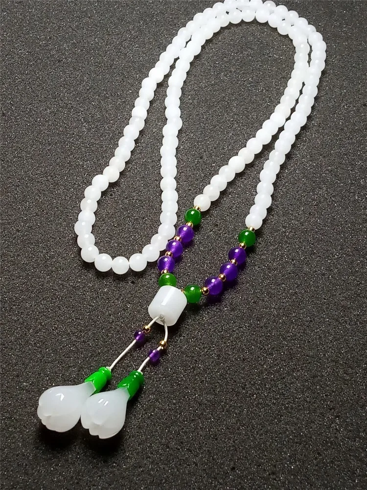 LETSFUN Изящные Ювелирные изделия натуральный белый нефрит Магнолия кулон бусины