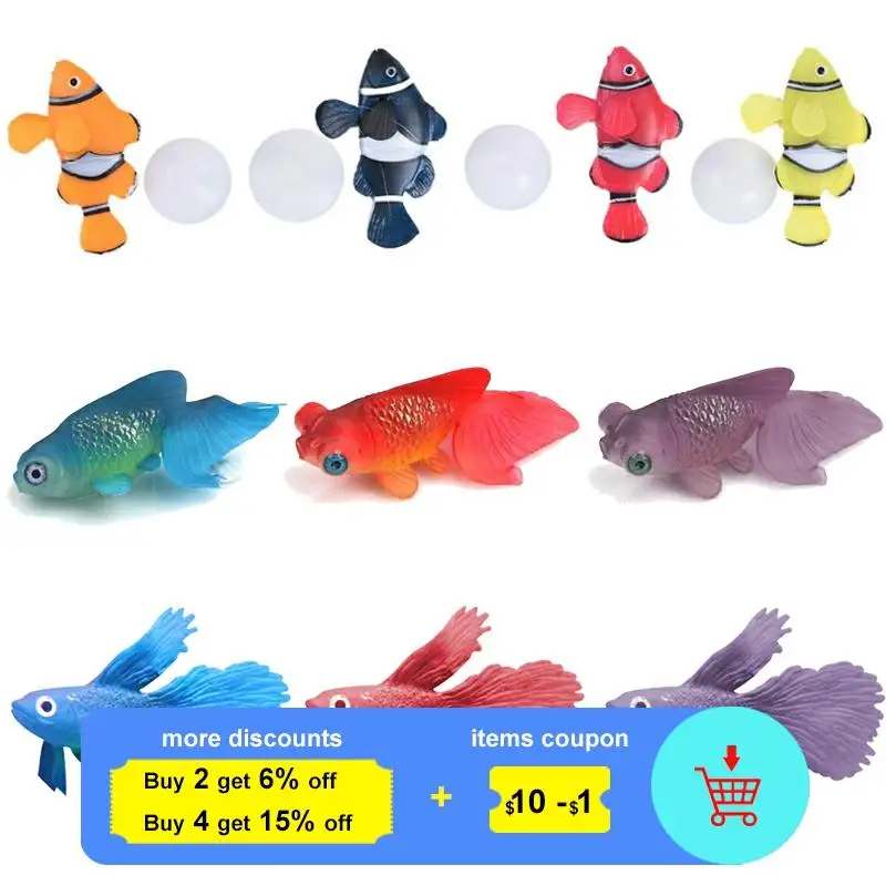 

Fluorescent Artificial Fish Toy, Clownfish Rumble Fish Goldfish model toy with suction cup sucker play with fish aquarium tank