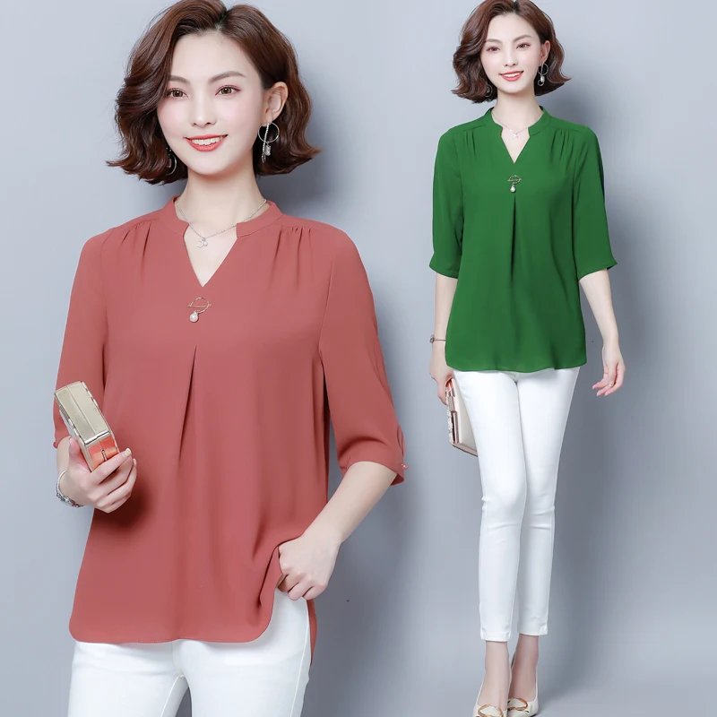 

Fashion Spring Shirt Loose Plus Size Women's Top Three-quarter Sleeves Western Style Mid-sleeved T-shirt