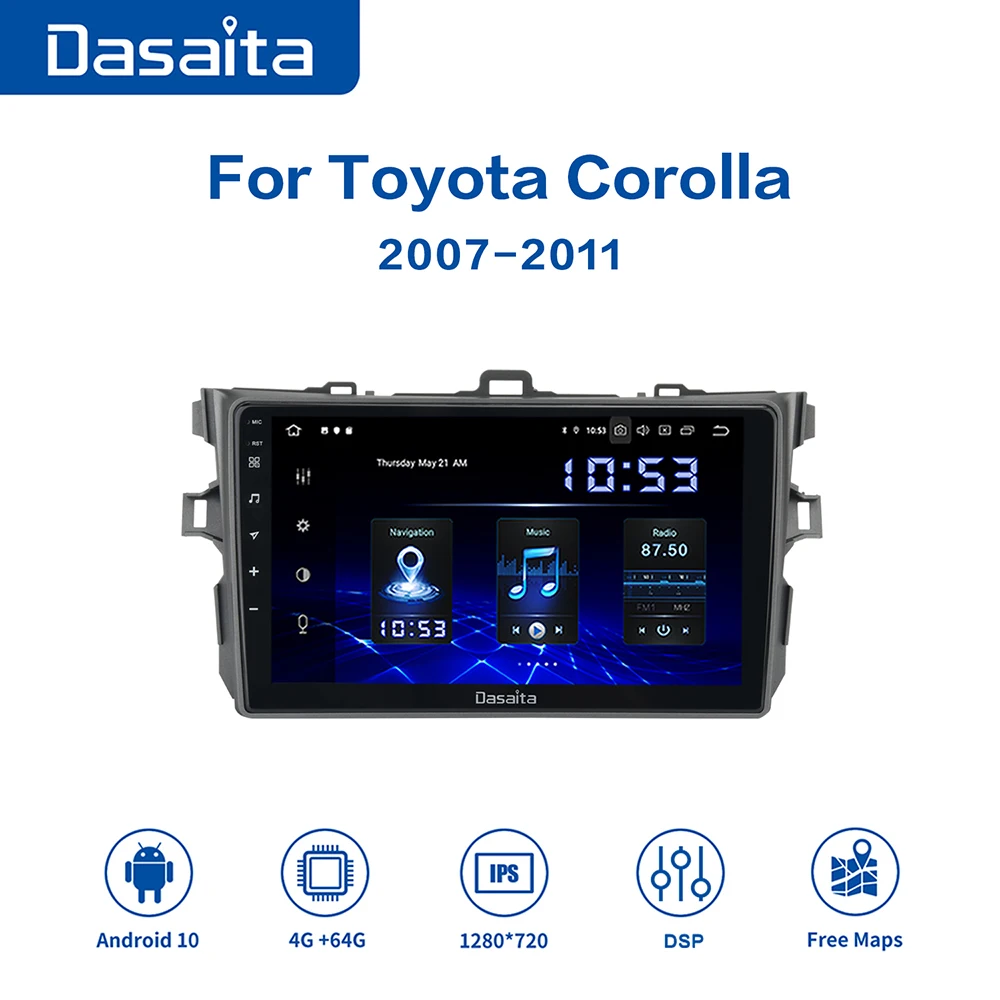 

Dasaita 1 Din 9" IPS Android 10.0 Car Radio for Toyota Corolla 2007 to 2011 DSP HD GPS Navigation 4GB 1280*720 Multimedia player