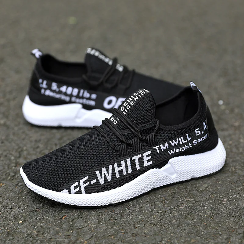 Autumn New Style Men Shoes Fashion Casual Mesh Shoes Stylish Rubber Shoes Sneakers Low Top Breathable Korean-style Running - Color: White