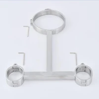 screw lock stainless steel bondage yoke pillory handcuffs shackles wrist cuffs neck ring collar restraints cangue adult sex toy