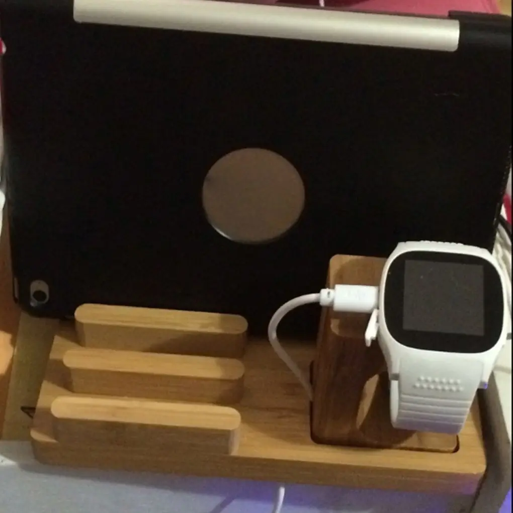 Портативная бамбуковая зарядная станция с 4 USB портами держатель для телефона