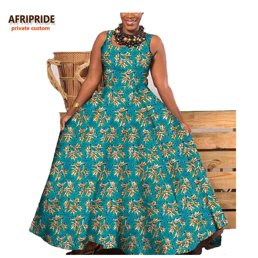 Afripride/модное платье в африканском стиле для женщин, сделанное на заказ, с принтом Анкары, без рукавов, длиной до щиколотки, вечерние, хлопковое платье A722575 - Цвет: 554J