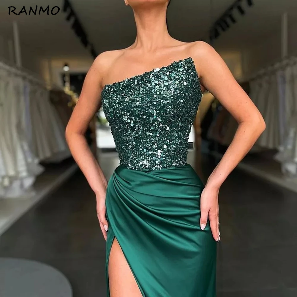

Sexy Green Sequin Elegant Ceremony Long Party Dresses Women Evening Dress 2021 Side Split Special Occasion Dresses Night Women's