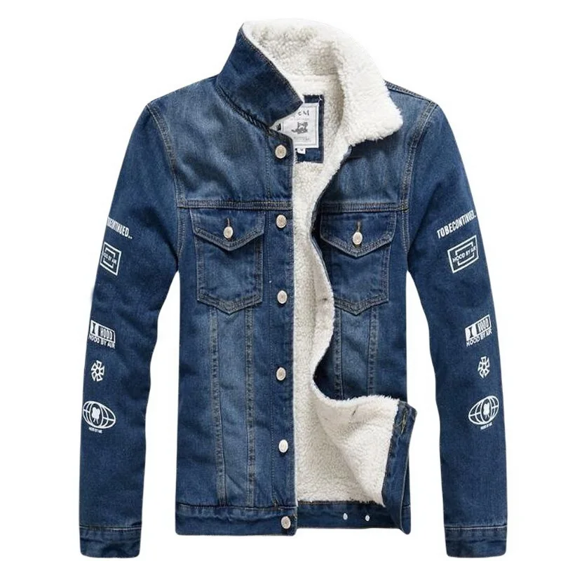 Меховой воротник Для мужчин бархатная джинсовая куртка зимняя мужская Курточка