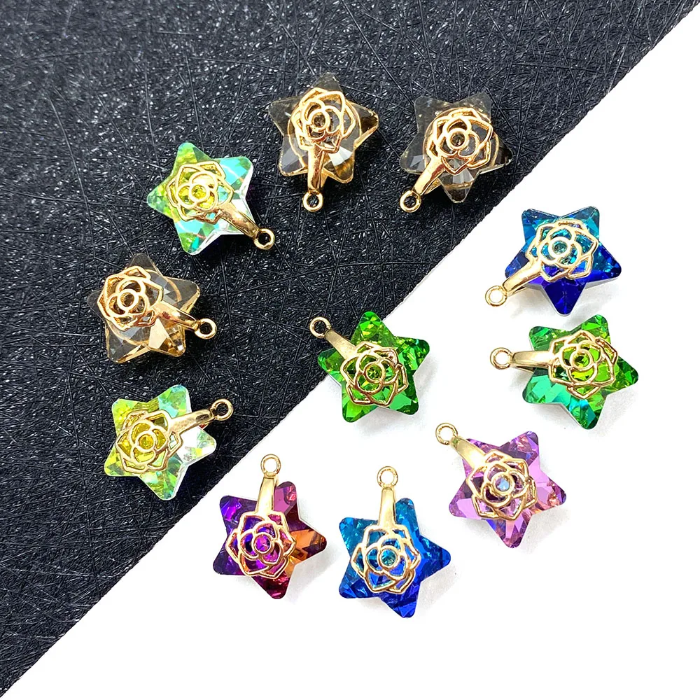 

5pcs/bag Exquisite Necklace Pendant Star Natural Crystal Inlaid Jewelry 11x11mm DIY Handmade Jewelry Accessories Ladies Jewelry