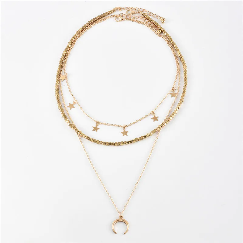Женское многослойное кольцо со звездами золотистый чокер с цепочкой массивное