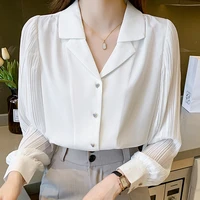 blusas mujer de moda 2021 new autumn long sleeve white blouse v neck chiffon blouse shirt female blouse woman clothes tops femme