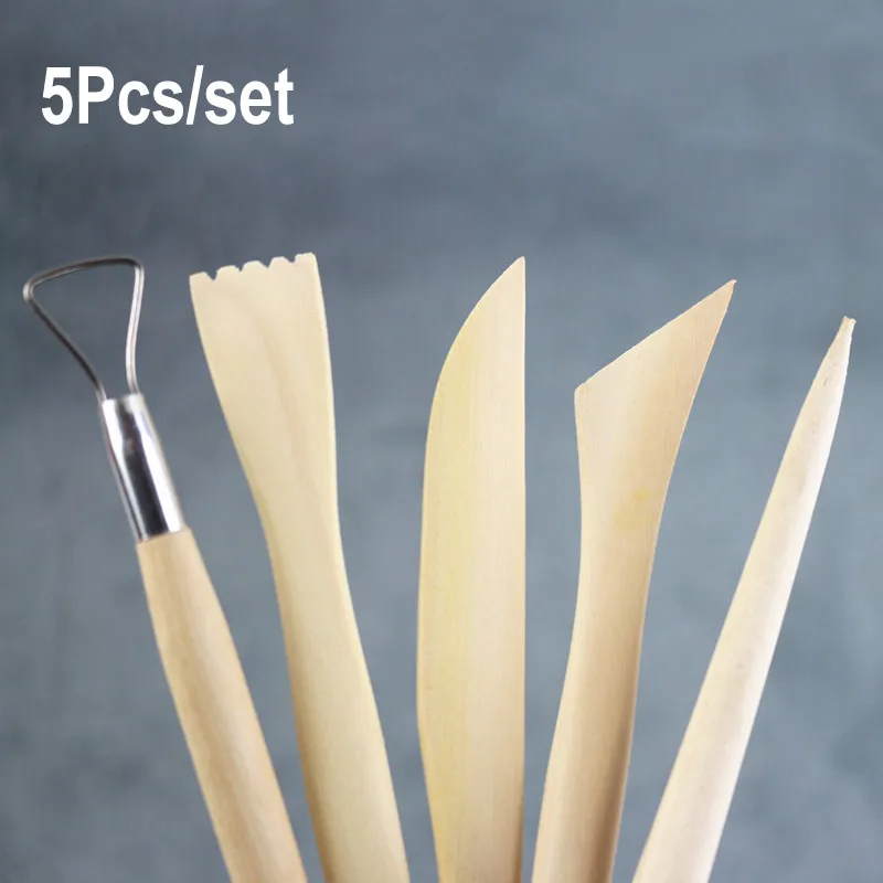 

5Pcs Wooden Pottery Clay Sculpture Knife Set For Art Carving Crafts Ceramics Pottery Little Figurines DIY Sharpen Modeling Tool