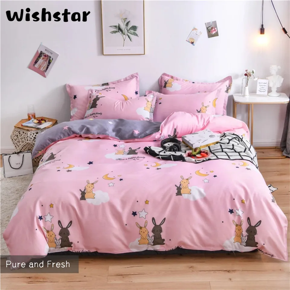 Постельное белье для детей с рисунком звезды Луны кролика мягкое шлифованное