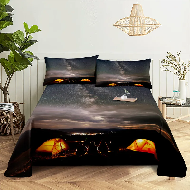 

Camp 0.9/1.2/1.5/1.8/2.0m Digital Printing Polyester Bed Flat Sheet With Pillowcase Print Bedding Set