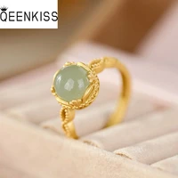 qeenkiss rg5116 fine jewelry wholesale fashion woman girl bride birthday wedding gift retro round jade 24kt gold resizable ring