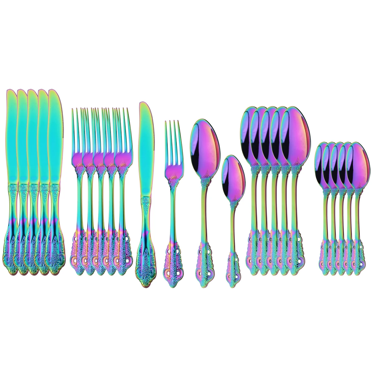 

Набор столовых приборов из нержавеющей стали 304, кухонные столовые приборы, серебряная посуда, набор красочных столовых приборов из 24 предм...