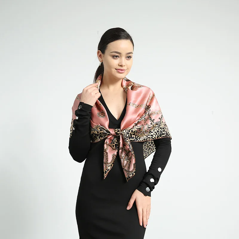 

Fashion Scarves for Women Shawl Print Silk Satin Hijab Scarf Female Bandana 90*90cm Luxury Brand Square Shawls Scarfs For Ladies