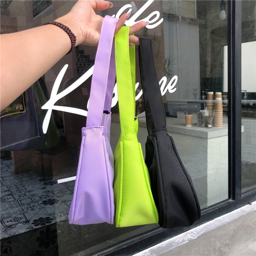 

Fashion Design Women Hobos Clutch Purse Handbags Candy Color Nylon Ladies Small Shoulder Bags Simple Female Baguette Tote Bag