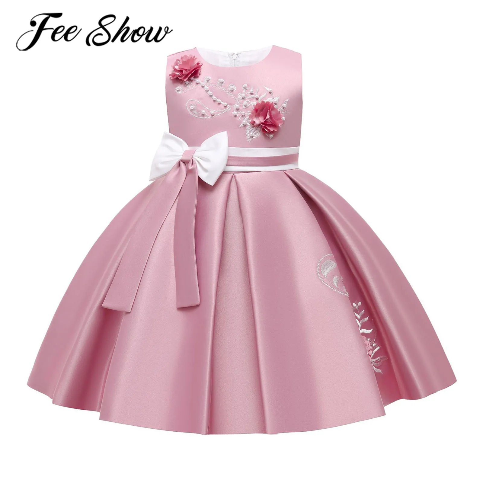 

Платье принцессы с цветочным принтом для девочек, плиссированное платье с бисером и вышивкой, платье для дня рождения, свадьбы, первого прич...