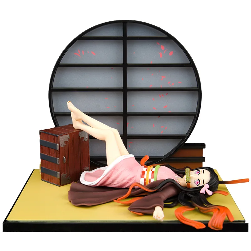 

6.7" Anime Demon Slayer Kamado Nezuko Folding Screen Sleep GK Statue Portrait Box Action Figure Collectible Model Toy K98 17cm