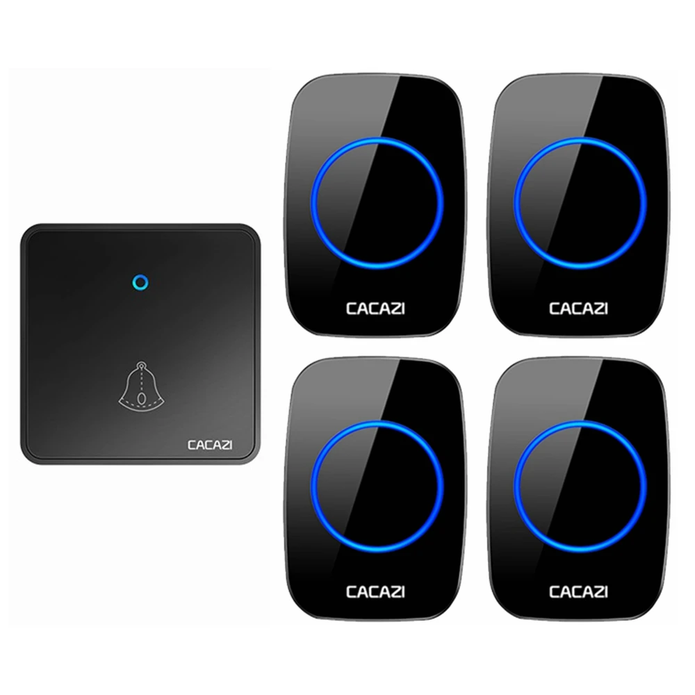 

CACAZI Home Wireless Doorbell Waterproof 300M Range 2032 Battery 1 Transmitter 4 Night Light Receiver US EU UK Plug 0-110db