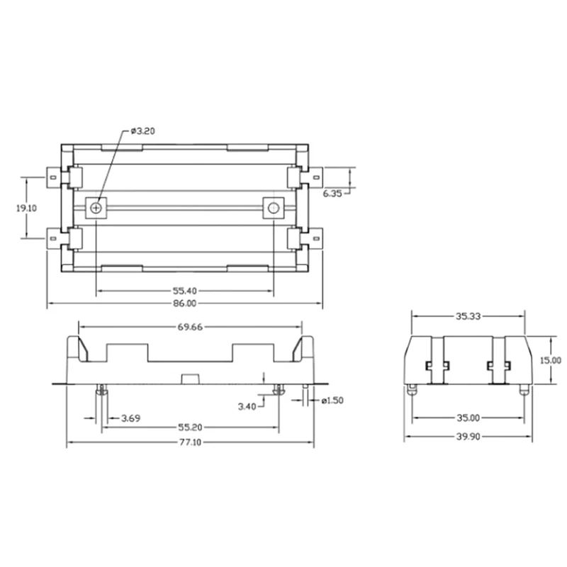 2X18650 батарея держатель SMD SMT высокое качество коробка с бронзовые значки TBH-18650-2C-SMT