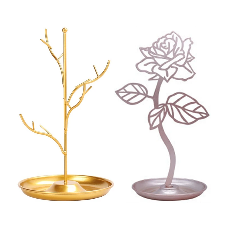 

2 Pcs Jewelry Display Stand Rack Tree Stand Iron Necklace Earring Holder, 24X14cm & 30X17x14cm
