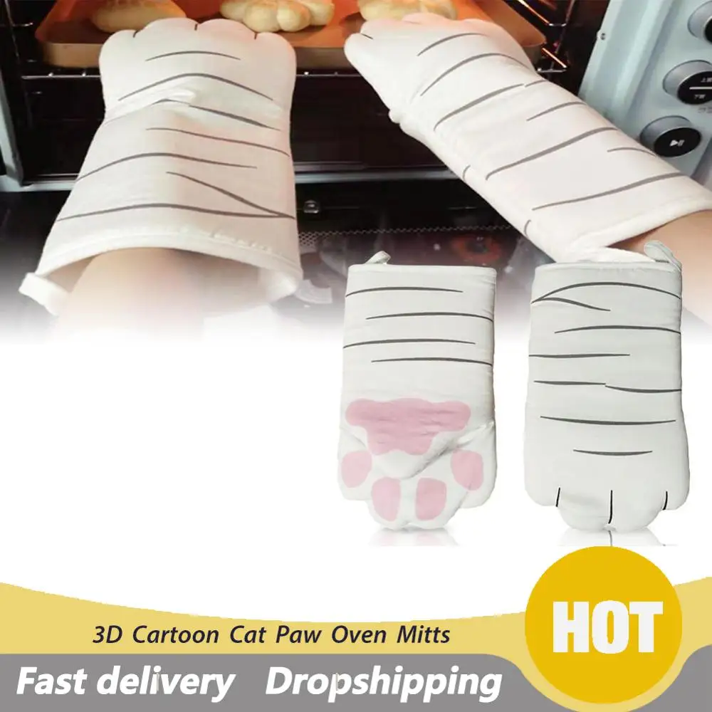 

1pc 3D Cartoon Animal Oven Mitts Long Professional Heat Resistant Non-slip Gloves Cotton Baking Tool For BBQ Grilling