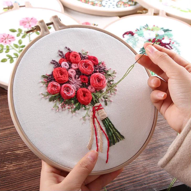 Европа DIY лента цветы вышивка набор с рамкой для начинающих Рукоделие наборы крестиком серии принадлежности для шитья Декор - Цвет: 2-10