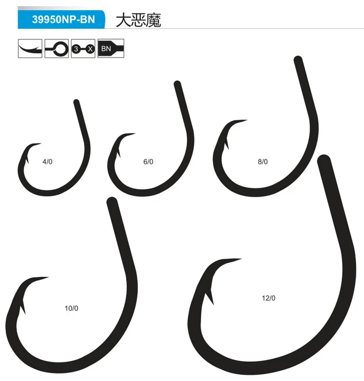 Mustad норвежского происхождения рыболовный крючок из высокоуглеродистой стали большого размера круглые рыбные крючки, 4/0, 6/0, 8/0/10/0,12/0, 39950NP-BN