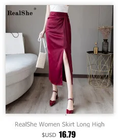 RealShe, Женская юбка миди с высокой эластичной талией, юбка средней длины с блестками, женские весенние Повседневные Вечерние юбки с разрезом, женские юбки, s Jupe Femme