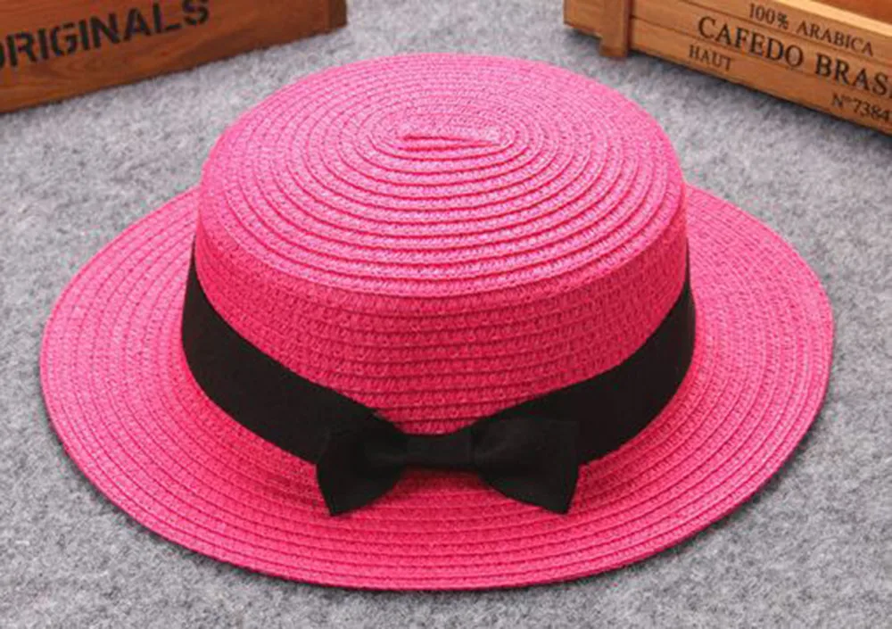 Шляпа Детская плетеная с бантом Соломенная Панама от солнца в стиле ретро для