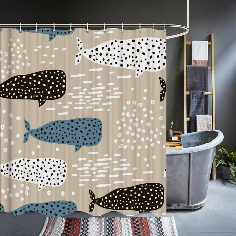 Шторка для ванной водонепроницаемая с 3D-принтом крючками | Дом и сад