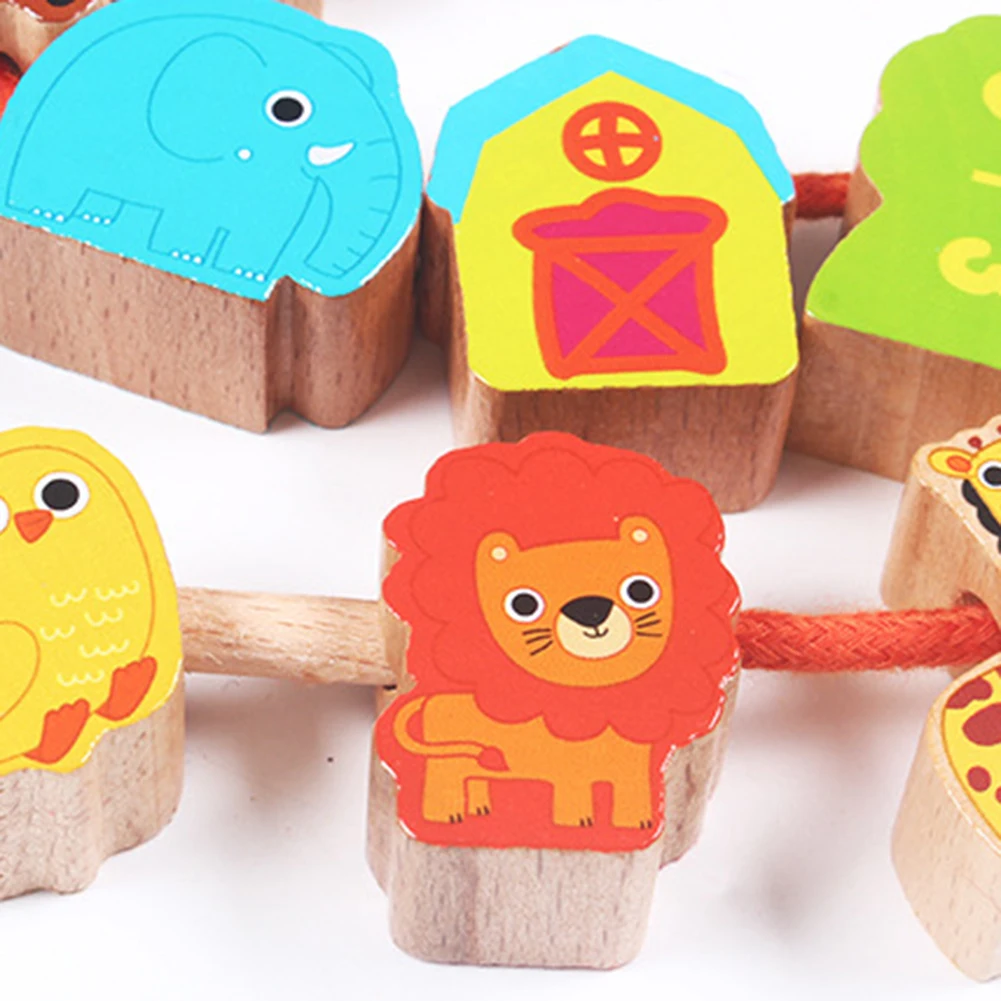 

Wooden Cartoon Fruit Animal Lacing Threading Beads Children Intelligence Development Toy Kids Educational Toys