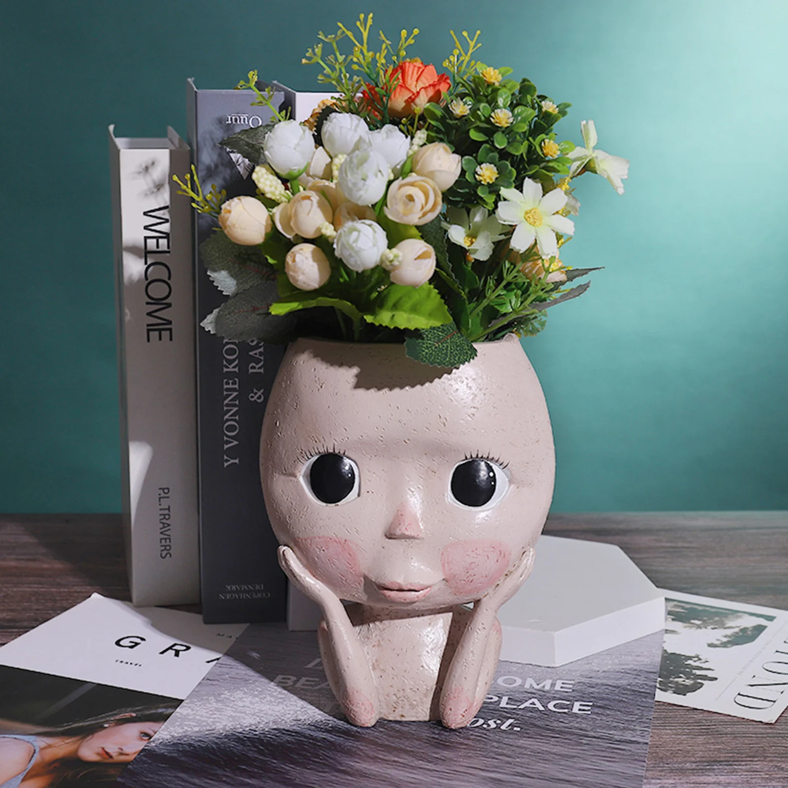 

Hot Figure Statue Resin Pot 12*17*7cm Art Face Flowerpot Storage Case for Bonsai Landscape Garden Home Ornament X85