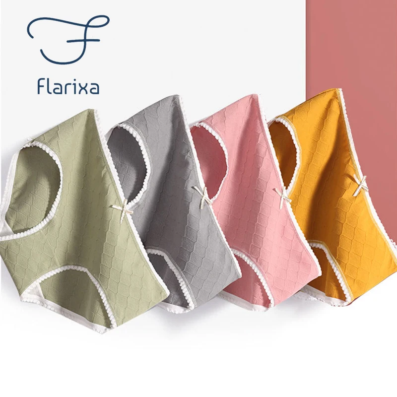 

Flarixa 3Pcs Seamless Women's Panties Cotton Mid Waist Bowknot Sexy Lace Lingerie Breathable Girly Briefs Plus Size Underwear