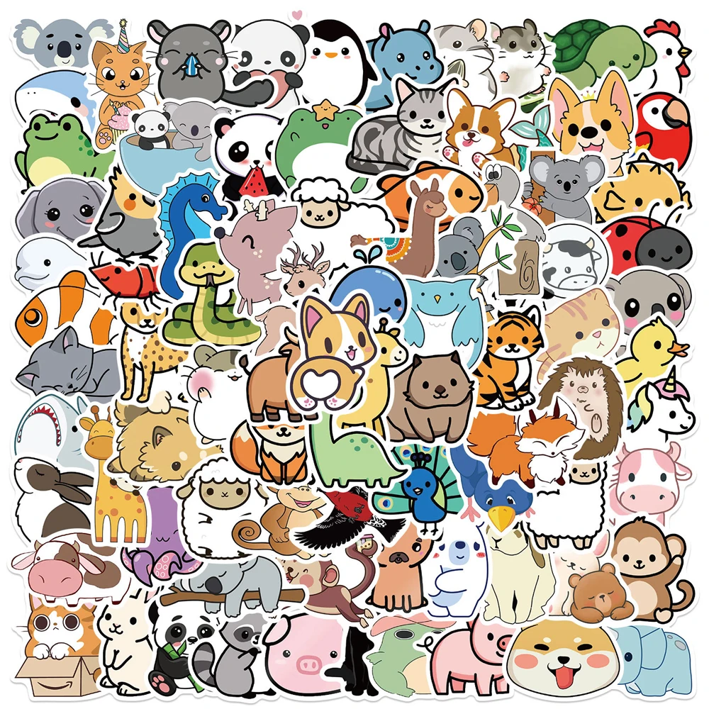50/100 PCS Mixed Cute Animal Stickers Pack For Kids Kawaii Cartoon Panda Bird Monkey Corgi Cat Dog Rabbit Animals Decal Sticker