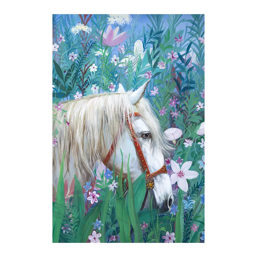 Алмазная живопись с изображением белой лошади в траве картина маслом животных