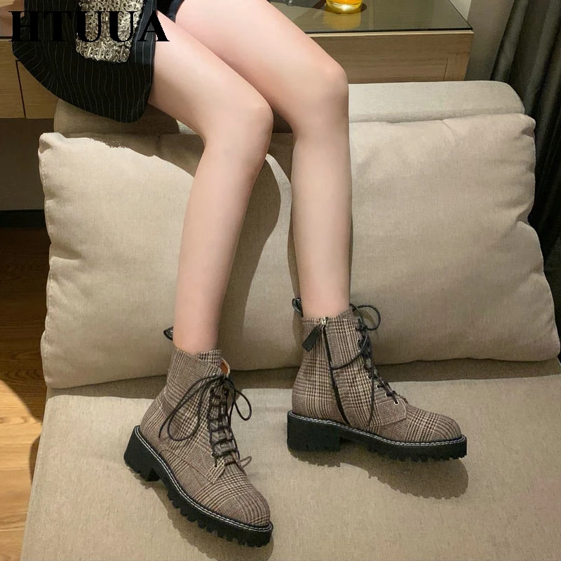 HTUUA/корейские модные ботинки Martens женские повседневные короткие ботильоны на