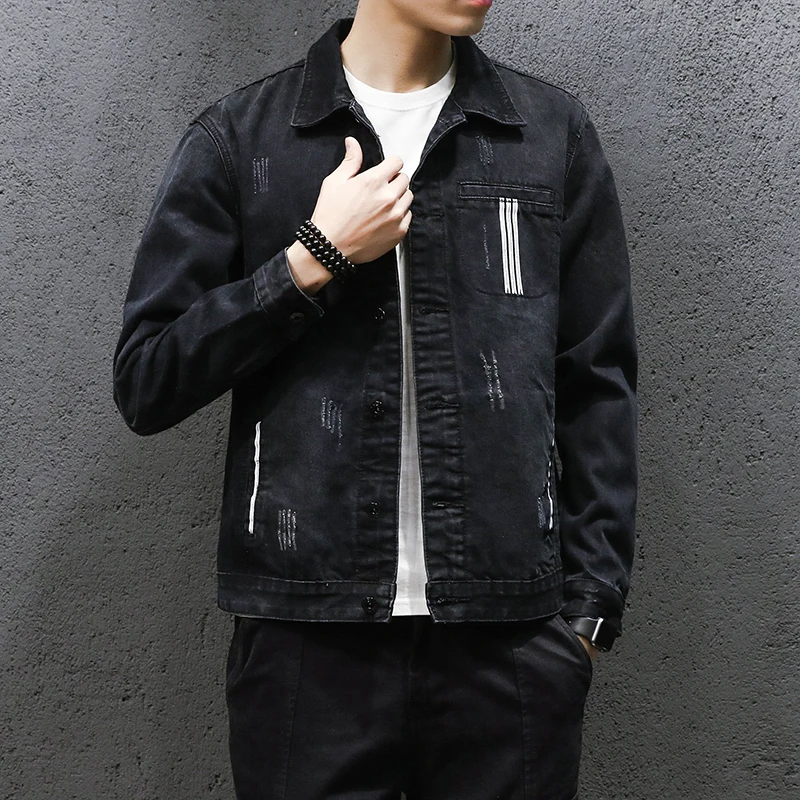 FUODRAO куртка Мужская модная уличная одежда черная джинсовая Jaqueta Masculina бомбер