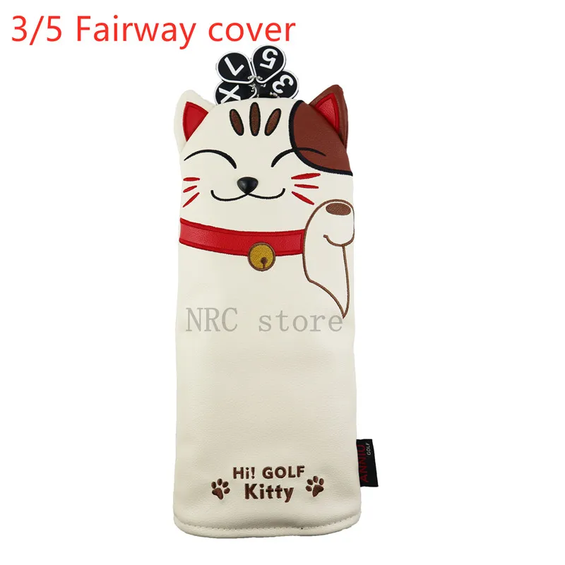 fairway wood NRC Golf club чехлы на голову для головы водителя фарватера дерево гибридные Чехлы набор прекрасный гольф счастливый котенок мультфильм животных молоток клюшки - Цвет: fairway wood