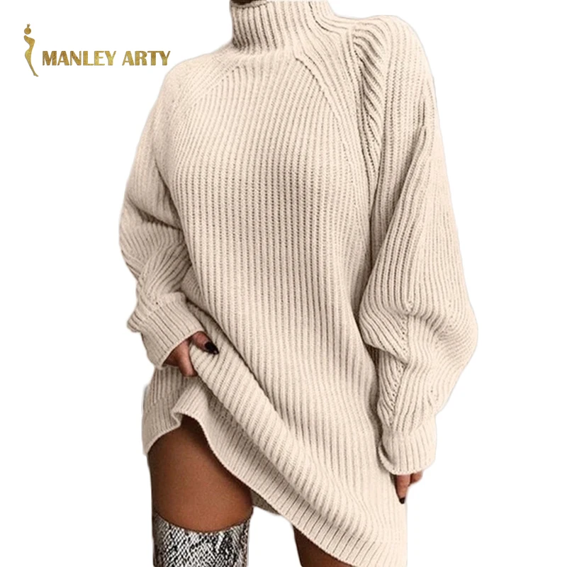 Autumn Winter High Collar Women Sweaters Long Sleeve Knit Sweater Knitted Jumpers Pullover Oversized | Женская одежда